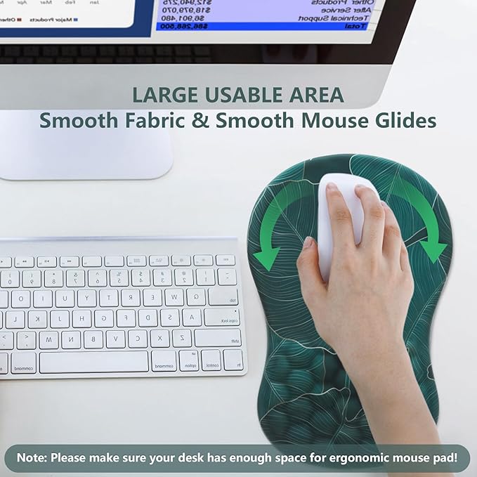 Mouse Pad Wrist Support, Ergonomic Mouse Pad with Wrist Rest, Comfortable Computer Mouse Pad for Laptop, Mousepad with Non-Slip PU Base Banana Leaf Green