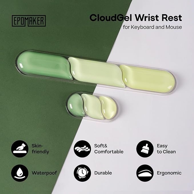 EPOMAKER CloudGel Wrist Rest for Keyboard and Mouse, 2 Pieces Silicone Wrist Support, Anti-Slip Rubber Bottom, Ergonomic Design, Suitable for Office/Computer/Laptop/Gaming (Green)