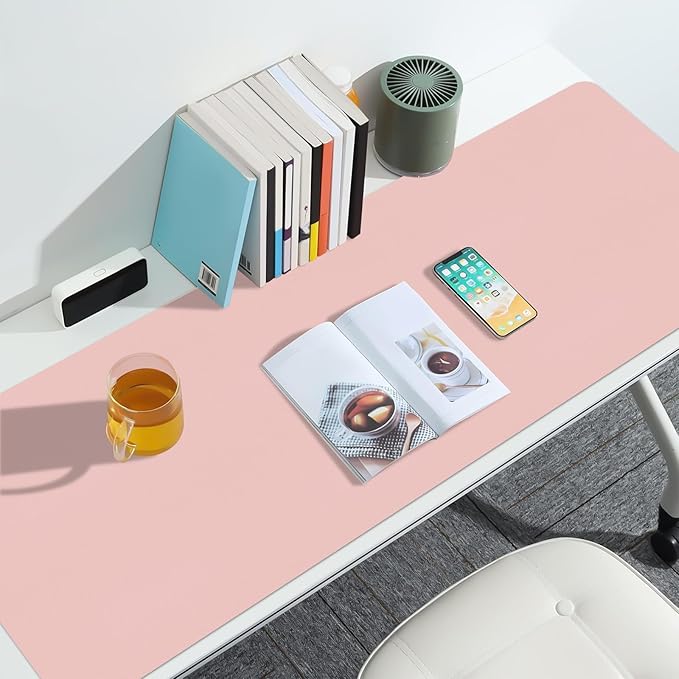 Large Desk Pad Mat, Long Mouse Pads for Desks Non-Slip, Pink Leather Desk Mat, Waterproof Computer Mat Desktop Protector for Office/Study/Home/Decor (47.2" x 16.9")