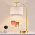 Table Lamp for Living Room Bedroom, 23.5" Table Lamp with USB C+A Ports, Bedside Lamp for Nightstand with Linen Lamp Shade, Dimmable LED Bulb Included, Gold