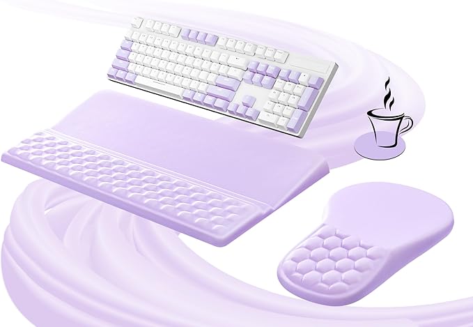 Ospelelf Ergonomic Mouse Pad and Keyboard Stand Wrist Rest Set, Memory Foam Comfort, Wrist Support for Typing, Office Desk Accessories, Purple