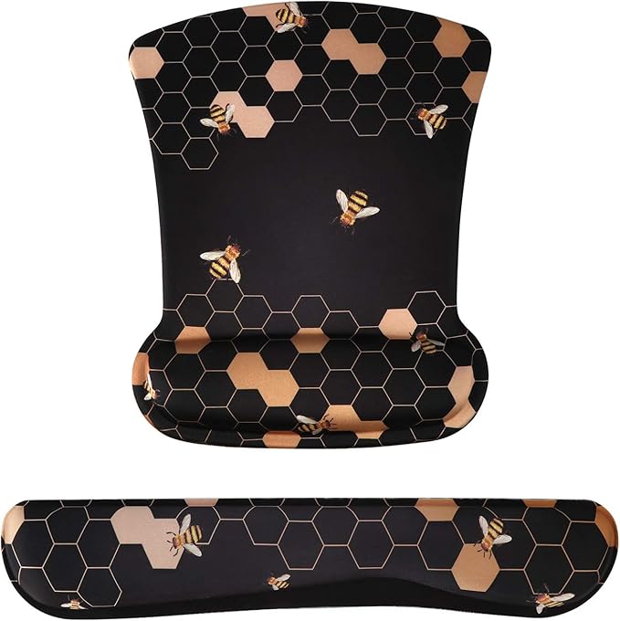 iCasso Ergonomic Mouse Pad with Wrist Rest, Keyboard Wrist Rest Mouse Wrist Rest, Made of Memory Foam, Easy Typing and Relieve Wrist Pain for Computer Keyboard Office (A-Honeycomb)