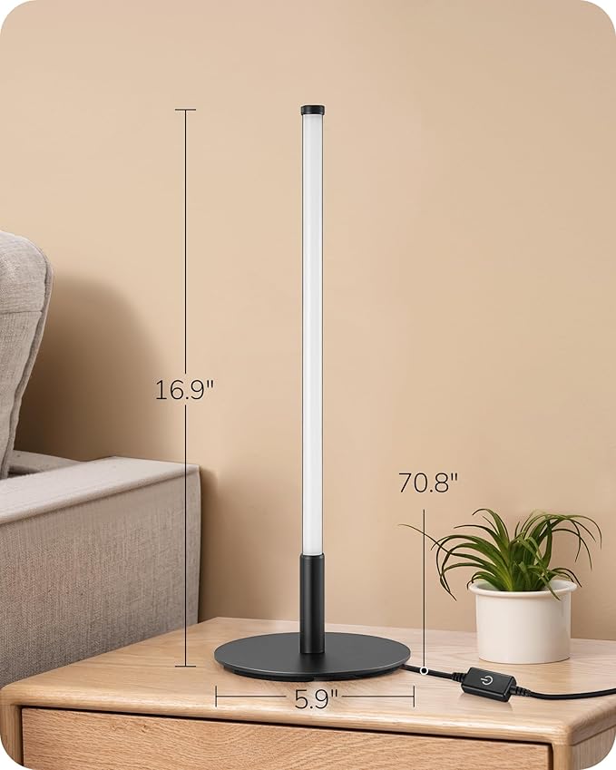 EDISHINE Upgraded LED Table Lamp, Stepless Dimmable Bedside Lamp with 3 Color Temperature, Modern Nightstand Lamp, Desk Lamp for Bedroom, Living Room, Corner, Gift, Metal Finish, Black, 6W
