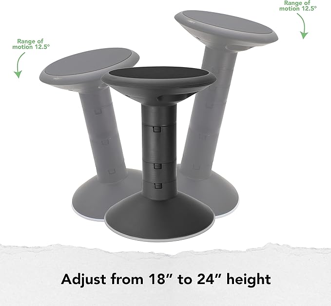 Storex Active Tilt Stool – Ergonomic Seating for Flexible Office Space and Standing Desks, Adjustable 12-24 Inch Height, Black (00320A01C)