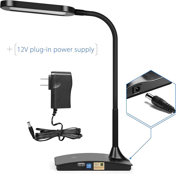 IVY20-40BK Ivy LED Desk Lamp with USB Port for Home Office - Super Bright Small Desk Lamp, a Perfect LED Desk Light as Study Lamp, Bedside Reading Lights (Black)