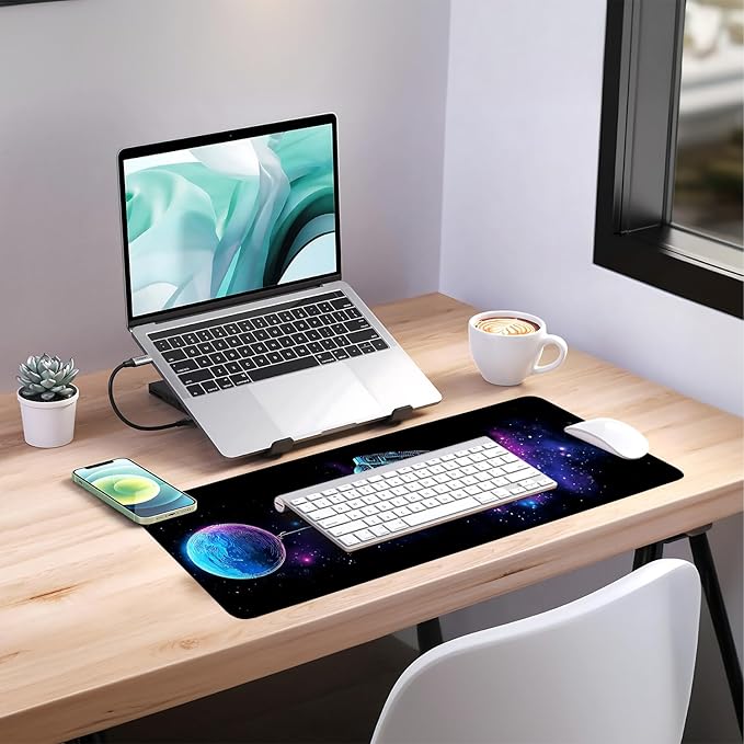 Interstellar Astronaut Extended Gaming Mouse Pad 31.5x11.8inches Large Desk Mat Anti-Slip Rubber Base & Durable Stitched Edges for Gamers Smooth Mouse Writing Surface for Desk Office/Home
