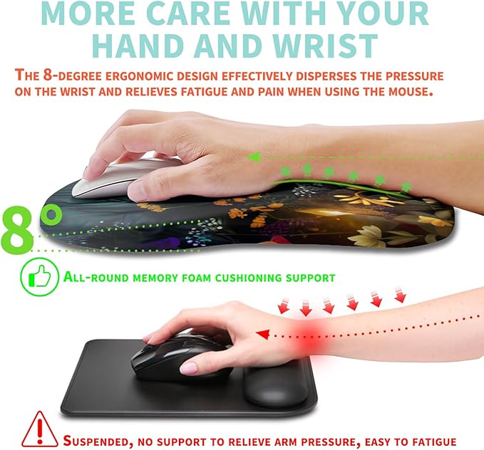 Ergonomic Mouse Pad Wrist Support with Memory Foam Massage Bulge, Carpal Tunnel Mousepad Wrist Rest for Mouse(12x8 inch, Midnight Forest)