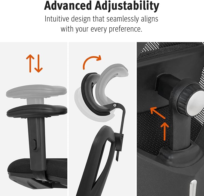 Duramont Ergonomic Office Chair with Rollerblade Wheels - High Back Breathable Mesh Desk Chair, 4D Lumbar Support, Memory Foam Seat, Adjustable Headrest and Armrests, Reclines, Black