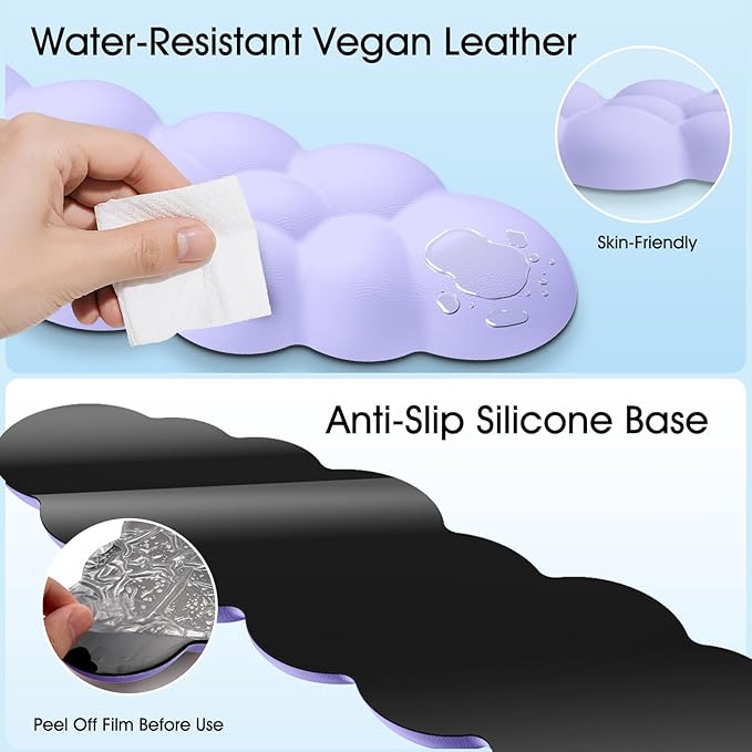 Cloud Wrist Rest Keyboard Cushion, 4-in-1 Ergonomic Cloud Keyboard Wrist Rest and Mouse Pad Set with Memory Foam Arm Support for Palm, Cute Desk Accessory for PC Gaming Setup, Purple