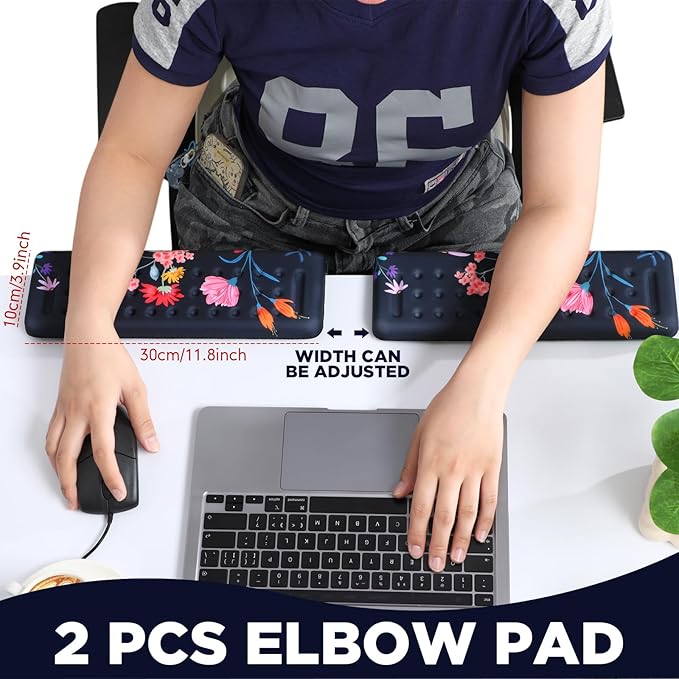 2 Pcs L-Shaped Desk Wrist Rest Elbow Pad Set Desk Edge Rest Cushion Non-Slip Memory Foam Arm Padding Wrist & Forearm & Elbow Comfort Support for Table or Table Edge(Floral Style)