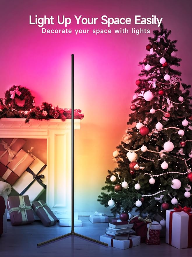 Floor Lamp, RGB LED Corner Lamp with Music Sync, Smart App and Remote Control Color Changing Ambience Light, 16 Million Colors Standing Lamp for Bedroom Living Room Gaming Room (2pcs)