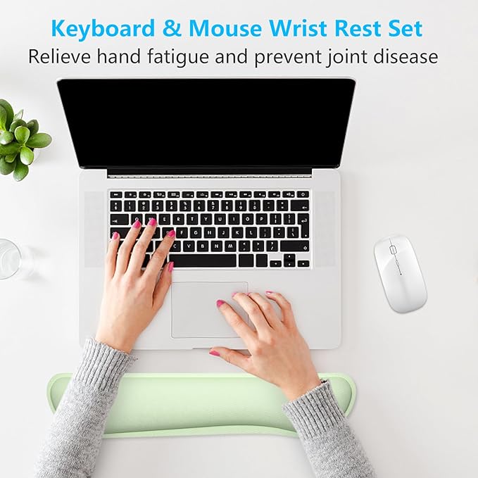 Dapesuom Enlarge Keyboard Wrist Rest, Memory Foam Keyboard Wrist Cushion for Computer Desk Mats Support, Typing Pain Relief Ergonomic Mouse Pad Rests with Non-Slip Base for Gaming, Laptop, Lake Green