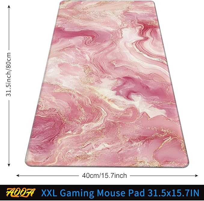 AQQA Pink Marble Desk Pad,Office Desk Mat 31.5" x 15.7"Large Gaming Mouse Pad,Textured Washable Desktop Protection Mouse Mat with Non-Slip Rubber Base,Rose Gold