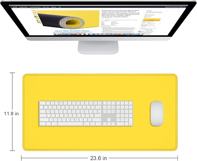 Dapesuom Large Mouse Pad, Extended Gaming Mouse Mat with Stitched Edges, Full Size Desk Mats with Non-Slip Base, Computer Big Desktop Keyboard Pad for Gamer, Laptop, Office, 23.6 x 11.8 in, Yellow