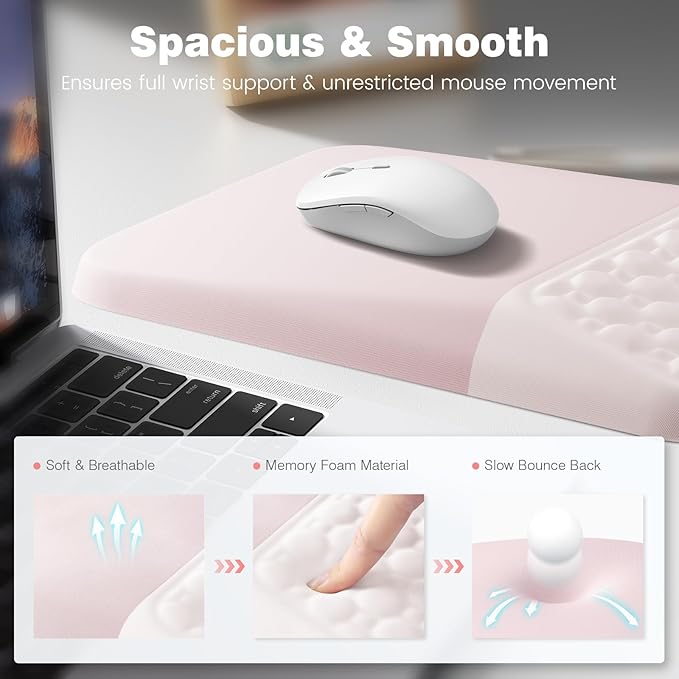 Ospelelf Mouse Pad with Wrist Rest Ergonomic Comfortable Mousepad Wrist Support for Computer Solid Pink