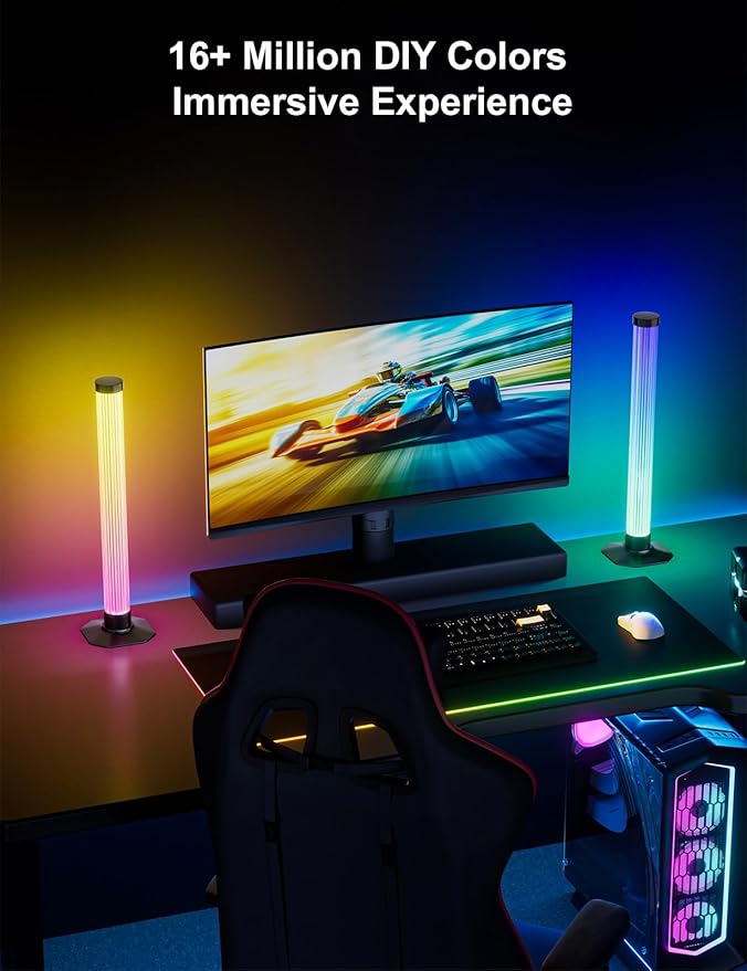 RGB Light Bar, 17" LED Light Bar 360 Degree Emitting, APP Control USB Powered, Color Changing TV Backlight,Monitor Backlights with Music Sync, Ambient Lighting for Desk, PC, Gaming, Party