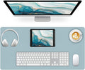 Large Desk Pad Mat, Leather Blue Desk Mat for Desktop, Computer Desk Mouse Pad Non-Slip, Waterproof Keyboard Mat for Office/Home/Decor, 23.6" x 13.7"