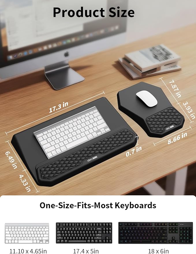 3-in-1 Ergonomic Keyboard Stand with Wrist Rest & Mouse Pad Set, Comfy Keyboard Riser Holder Soft Mousepad with Massage Design, Memory Foam and Non-Slip PU Base for Wrist Support, Black