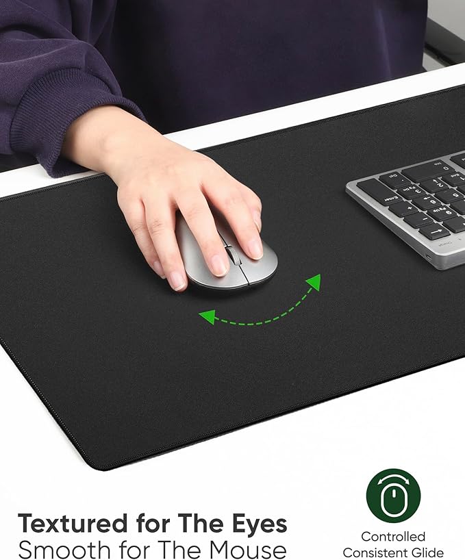 ALOANES Black Waterproof Desk Mat, Large Mouse Pad with Extended Mouse Mat, with Anti Slip Base, Stitched Edge, Grain Jacquard Surface, Perfect for Gamer, Office & Home, 3XL 15.74''x35.43''x0.12''