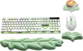 Ergonomic Keyboard Wrist Rest, Leaf Shape PU Leather Memory Foam Wrist Support for Computer Keyboard, Keyboard Pad and Cute Mouse Wrist Pad for Gaming,Office,Computer,Typing, Pastel Green