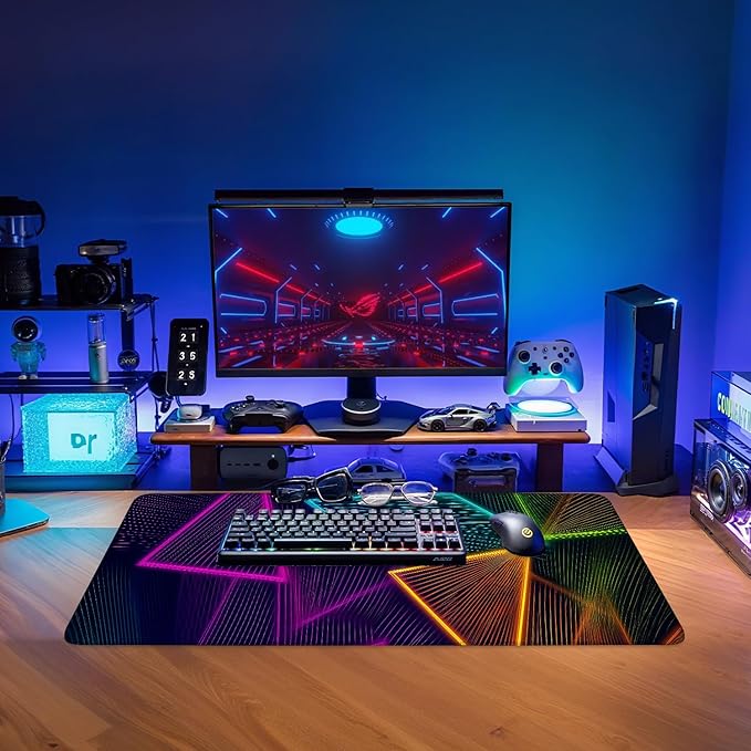 Colorful Extended Gaming Mouse Pad 31.5x11.8inches Large Desk Mat Anti-Slip Rubber Base & Durable Stitched Edges for Gamers Smooth Mouse Writing Surface for Desk Office/Home