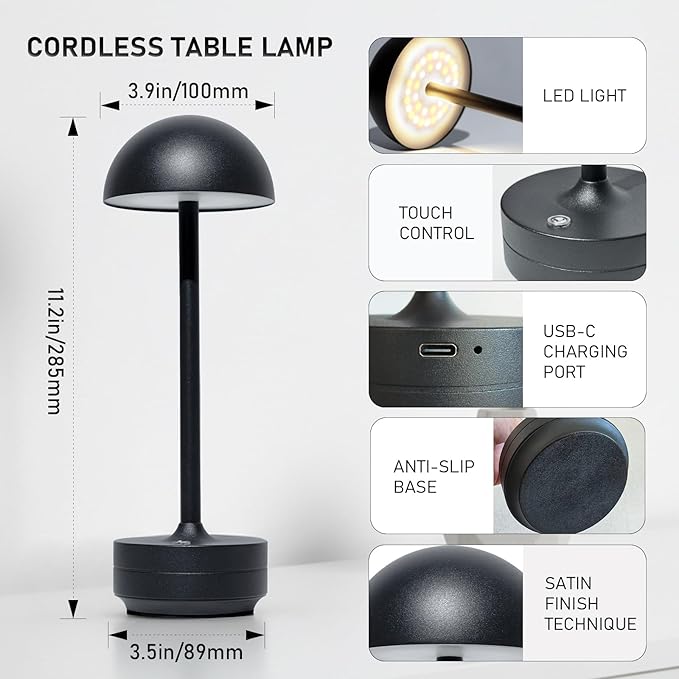 2 Pack Rechargeable Table Lamp Cordless - LED Table Lights Outdoor - 5000mAh Battery Operated Dimmable Touch Portable Lamps for Patio Restaurant Dining Room