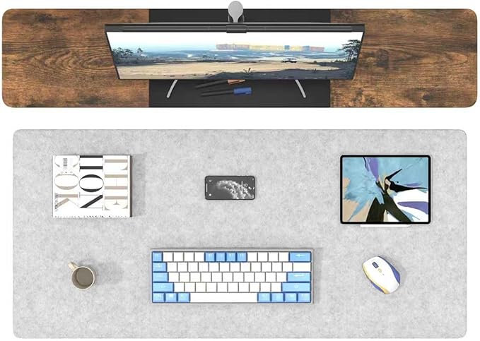 DAWNTREES Non-Slip Felt Desk Mat | 36''x15.8'' | Large Computer Desk Mat Keyboard and Mouse Pad | Office Desktop Pad Protector (Light Grey)