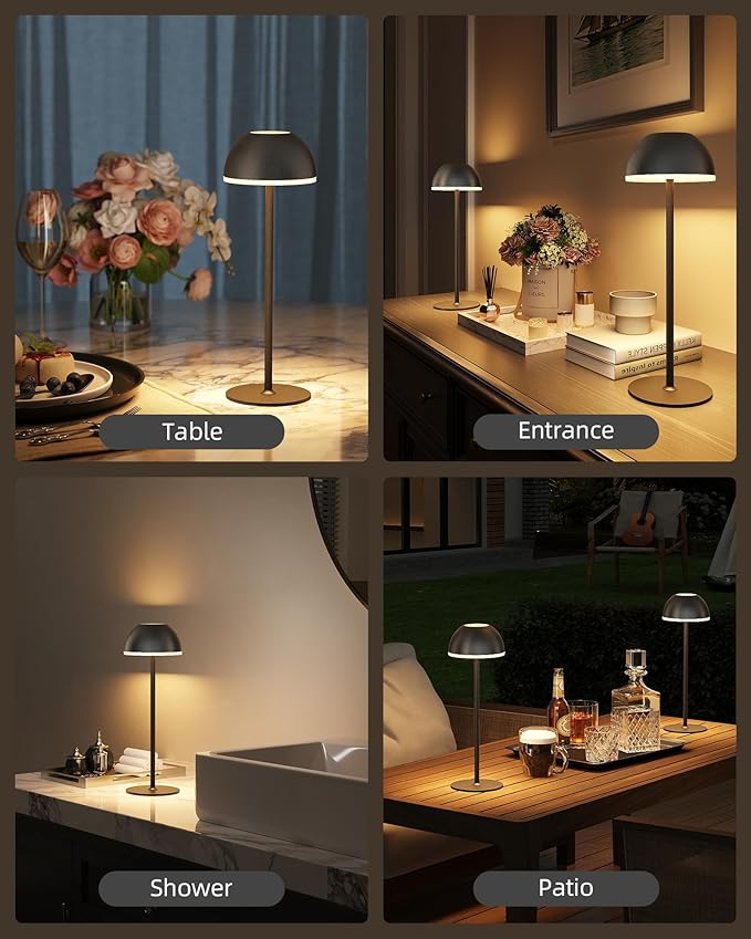 Cordless Table Lamp, Rechargeable, Touch control, 3 Color Temperature, Stepless Dimming, LED Memory Function, Portable, Battery Operated Lamp for Bedroom Restaurant Dinning Kitchen Living Room Home