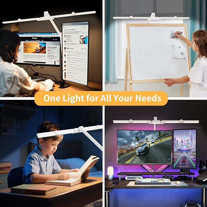 Led Desk Lamp with Clamp, 41" Architect Desk Lamp, 24W Ultra Bright Auto Dimming Computer Light, Eye-Caring Task Lamp for Home Office, Reading, Study, Dual Monitors, Workbench