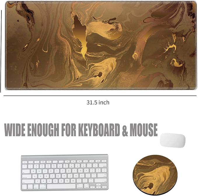 Large Mouse Pad Gold Marble Mousepad Gaming Desk Mat XXL 31.5''X15.75'' Desk Pad Big Computer Mat Long Mouse Mat of Office Work