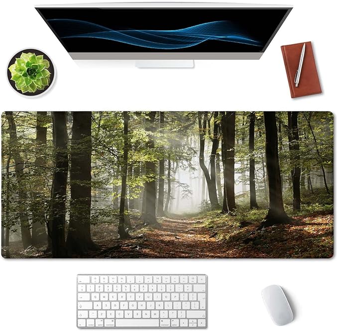 SSOIU Mountains with Mist Mouse Pad 35.5 X 15.7 Inch XXL Full Desk Mousepad Extended Large Non-Slip Rubber Base Waterproof Big Keyboard Mat with Stitched Edges for Gaming and Office