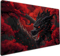 Huge Dragon Large Mouse Pad - Red and Black Mousepad, Big Full Keyboard and Mouse Pad with Stitched Edges, Anti-Slip, Funny Desk Pad, 31.5 X 15.8 in.