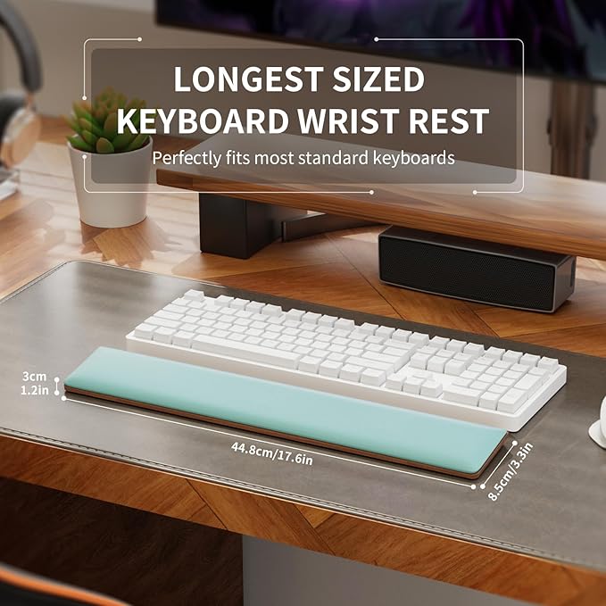 COLORCORAL Wrist Rest for Computer Keyboard Durable Leather Wrist Support with Memory Foam Ergonomic Wooden Arm Rest Wrist Pad for Typing Pain Relief Comfort for Office, Gaming
