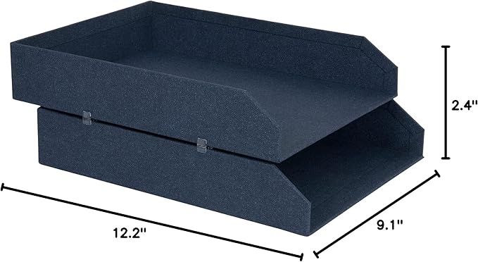 Bigso Box of Sweden Hakan Canvas Letter Trays - Pack of 2 - Desk Paper Organizer Tray with Stable Rubber Feet for A4 or Letter Size Documents - 9.1in x 12.2in x 2.4in - Blue