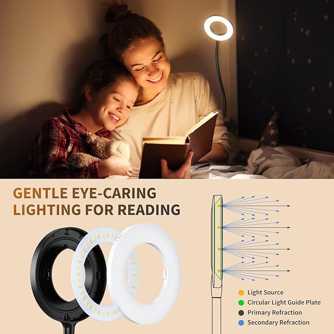 Reading Light Wall Mounted for Book in Bed at Night,Reading Lamp for Bedroom,Bedside,Headboard,Eye Care 5 Color & Brightness Adjustable, 360 Flexible Gooseneck, 2Units