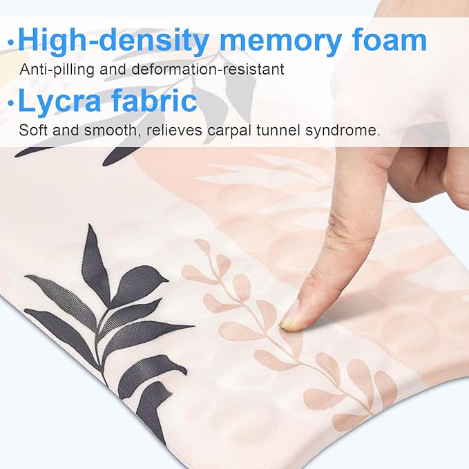 Ergonomic Wrist Mouse Pad with Massage Design, Wrist Rest Mousepad with Memory Foam Non-Slip PU Base, Mouse Pad with Wrist Support for Wireless Mouse & Desk, Y Boho Leaves