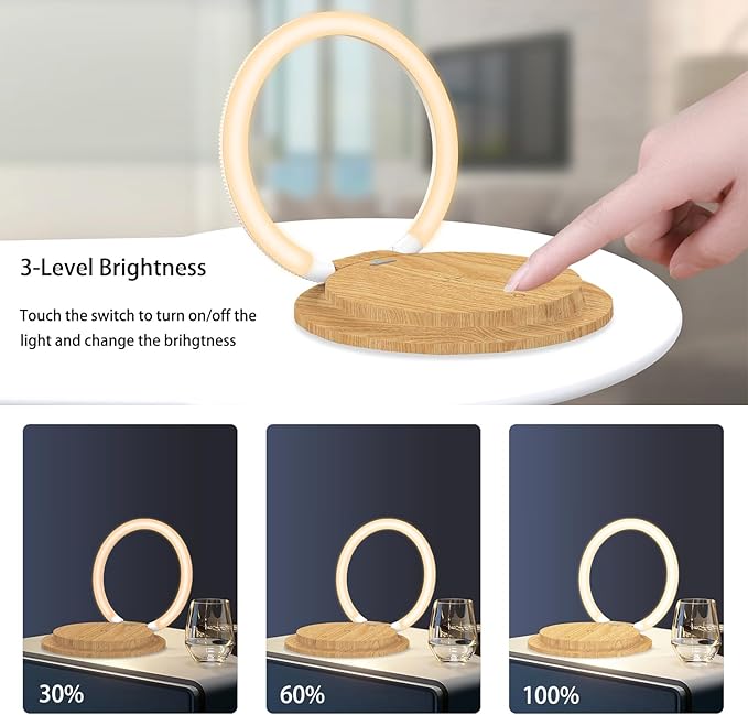 NENRENT LED Table Lamp with Charging Solution - Adjustable Bedside Desk Lamp with Touch Control, 3 Brightness Levels, Eye-Caring Reading Night Light for Bedroom, Living Room, Home & Office