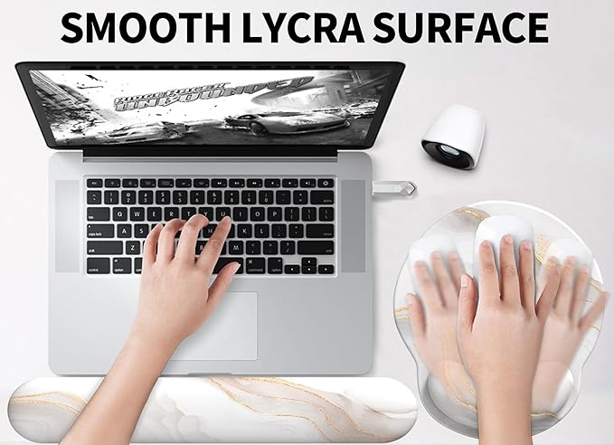 eulps Mouse Pad Wrist Support, Ergonomic Memory Foam Keyboard Wrist Pad & Gel Wrist Rest Set for Computer Keyboard for Easy Typing for Office & Home