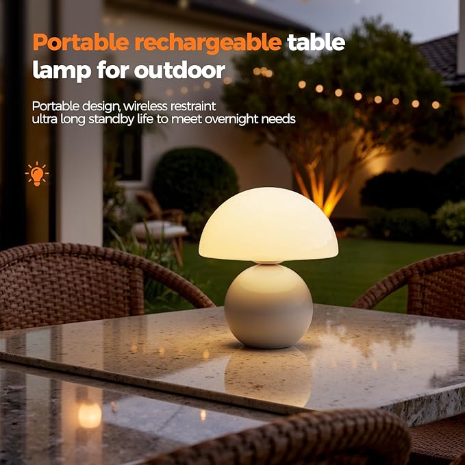 NIORSUN Wireless Mushroom Lamp Set of 2,Table Lamp for Bedroom, Portables Cordless Lamps,Wireless Light,Bedside Table Lamp for Living Room,Mini Mushroom 5200mAh Battery Operated Lamps Modern (White)