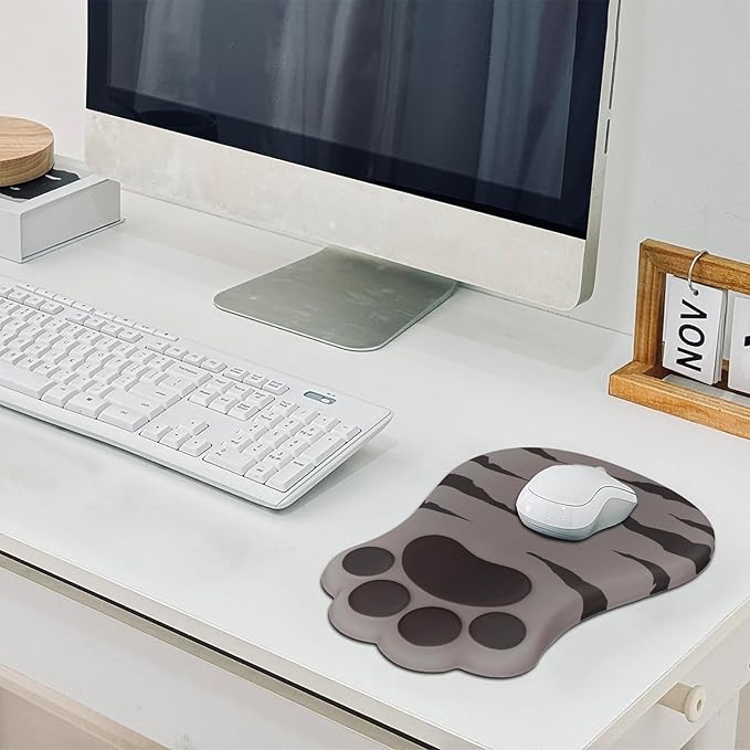 L-SPOUTTO Ergonomic Mouse Pad with Wrist Rest,Cute Cat Paw Mousepad Wrist Support,Comfortable Massage Design Computer Pain Relief Mouse Pad with Non-Slip PU Base for Desk Laptop Gaming Office,Brown