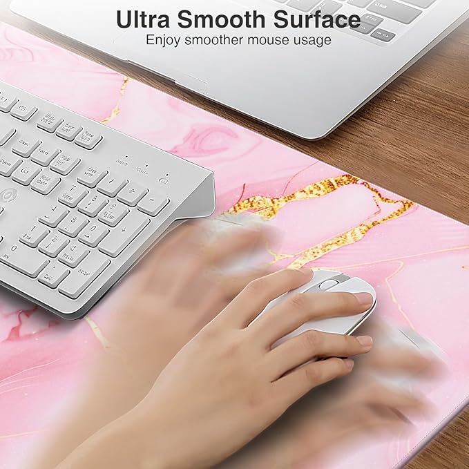 Pink Marble Mouse Pad with 15W Wireless Charging, 31.5"x15.8" Large Gaming Desk Pad/Mat for Women Girls, Waterproof Ultra-Smooth Surface, Non-Slip Base