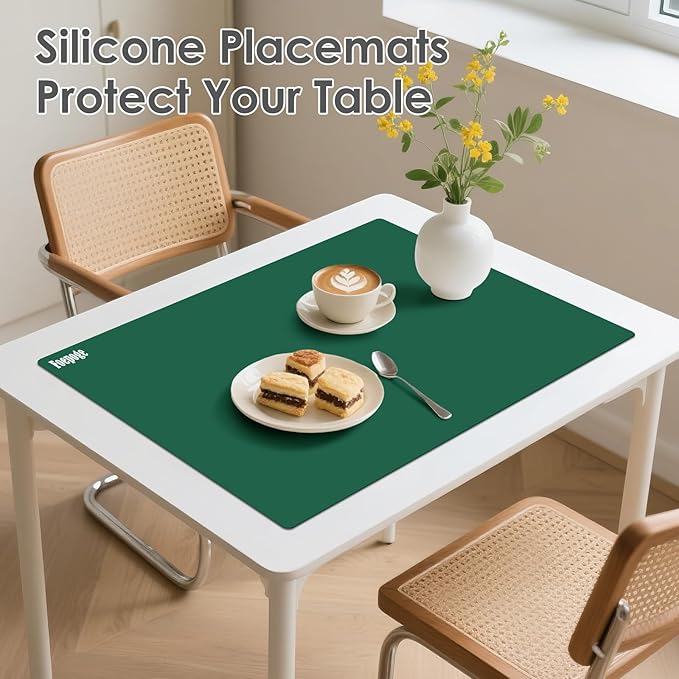 Extra Large Silicone Mat for Resin 36.2" x 24", 2MM Thick Silicone Craft Mat for Table, Multifunction Silicon Matt for Kitchen Countertop Protector Heat Resistant Placemat by Foepoge(Dark Green)