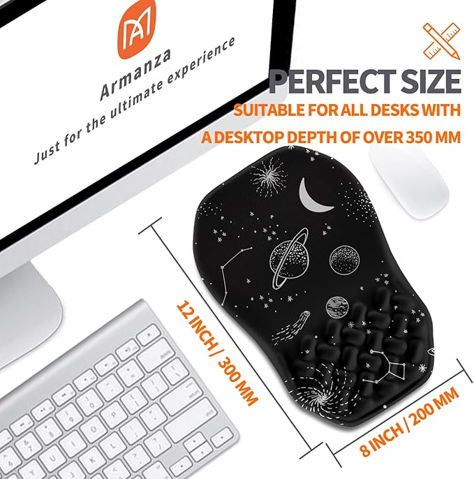 Ergonomic Slope Mouse Pad Wrist Support, Wrist Rest Mousepad for Carpal Tunnel with Massage Bulge and Slow Rebound Memory Foam (12x8 inch, Galactic System)