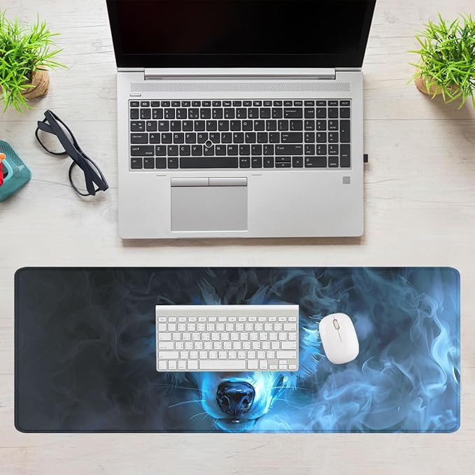 Wolf Gaming Mouse Pad Misty Wolf Blue Eye Cool Animal XL Mouse Pad Large Mousepad Extended Laptop Keyboard Mat Gaming Desk Pad Mouse Mat 35.4"x15.7" Office Computer Keyboard Laptop Home