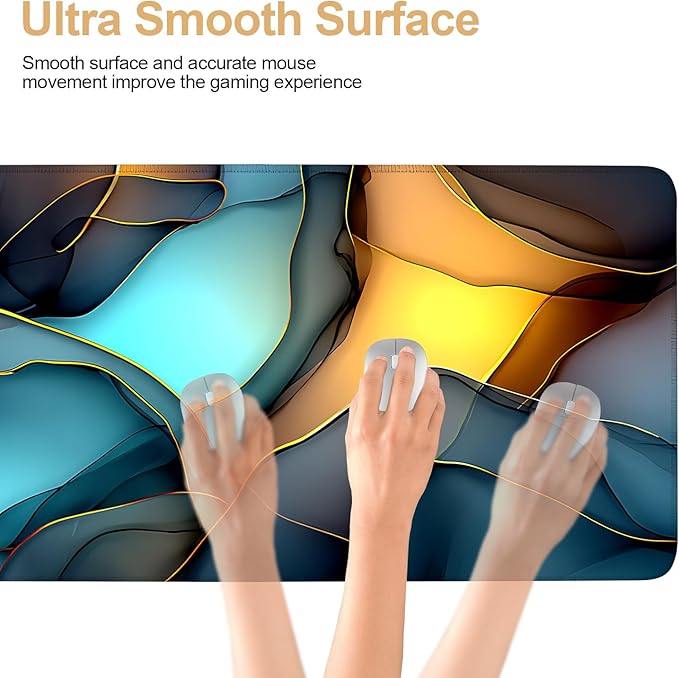 Large Mouse Pad & Keyboard Mat 35x16 Inches, Soft Blue Yellow Gradient Fluid Artistic Non-Slip Rubber Base Desk Mat, Large Extended Desk Protector for Home Office Gaming Setup