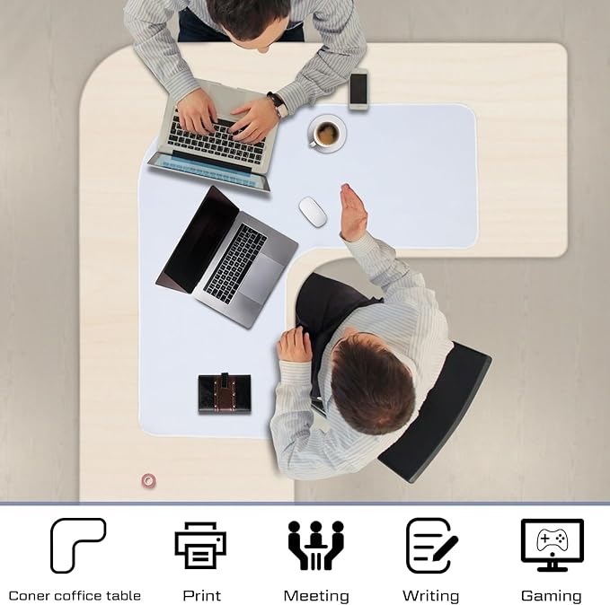 Amylove L Shaped Desk Mat Corner Mouse Pad Waterproof Large Rubber Corner Desk Mat for Office Home L Shaped Curved Keyboard Pad Gaming Setup Computer Protection Supplies, 36.2 Inches(White)