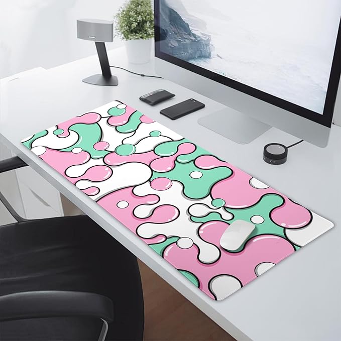 aportt Pink Green Mouse Pad Anime Cool Geometric Japanese Extended Desk Mat 90X40 CM Non-Slip Rubber Base Stitched Edge Large XXL Mousepad for Gaming Laptop Computer Desktop 35.4×15.7 Inch