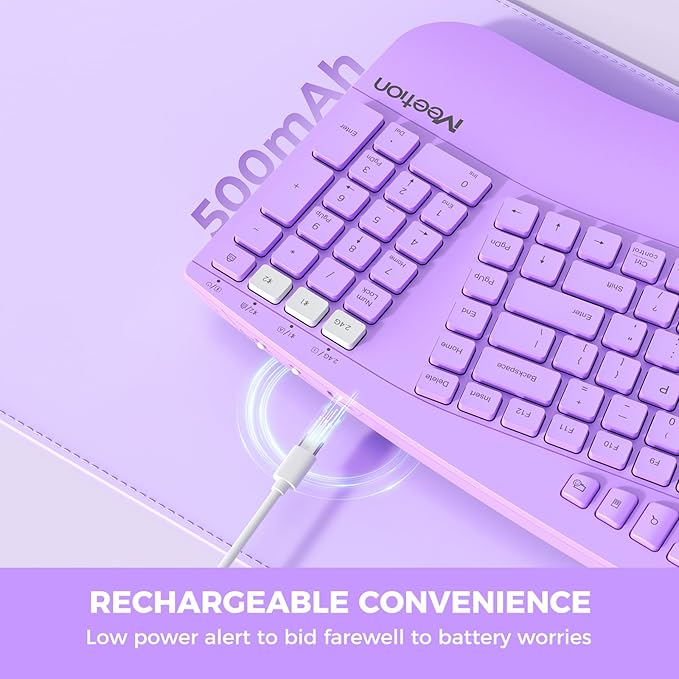 MEETION Ergonomic Keyboard Wireless, Multi-Device Bluetooth Keyboard, Wrist Rest for Natural Typing, Full-Sized Rechargeable Split Computer Keyboards, for Windows/Mac/PC/Laptop/Ta