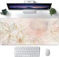 Desk Mat,Minimalist Flowers and Leaves Large Gaming Mouse Pad for Desk XXL,Golden Line Floral Desk Pad,Extended Big Computer Keyboard Mouse Pad with Non-Slip Base Stitched Edges 35.4"x15.7"