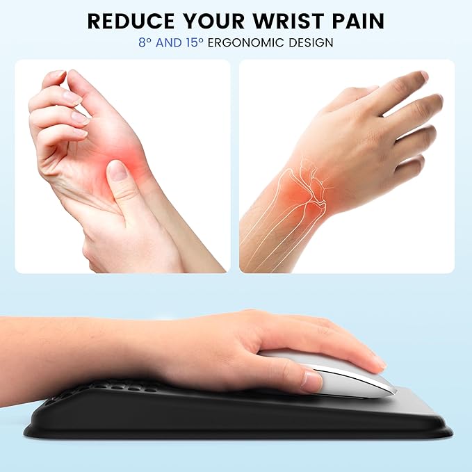 MEKASS Ergonomic Mouse Pad with Wrist Support, Wrist Rest Mousepad for Carpal Tunnel, Memory Foam with Massage Design, Non-Slip PU Base for Office and Home (Classic Black)